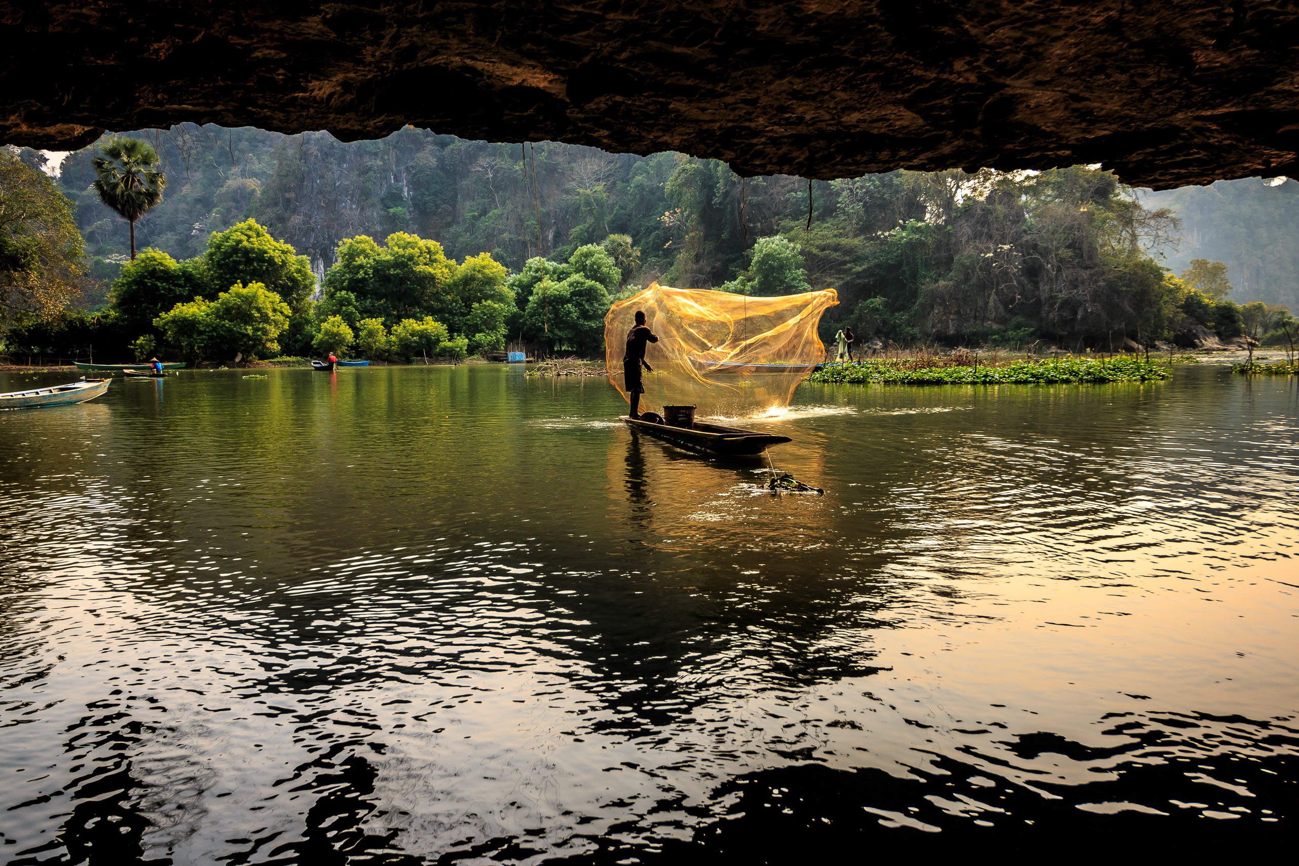 Serene River Fisherman Canvas