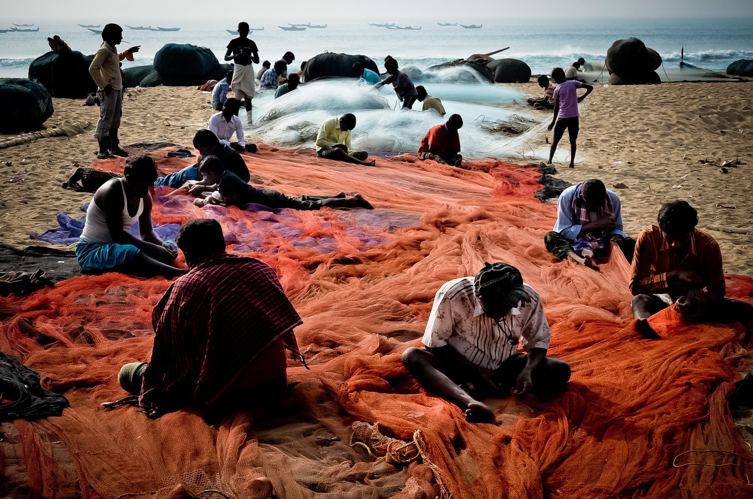 Repairing Handcrafted Fishing Net Photo Print