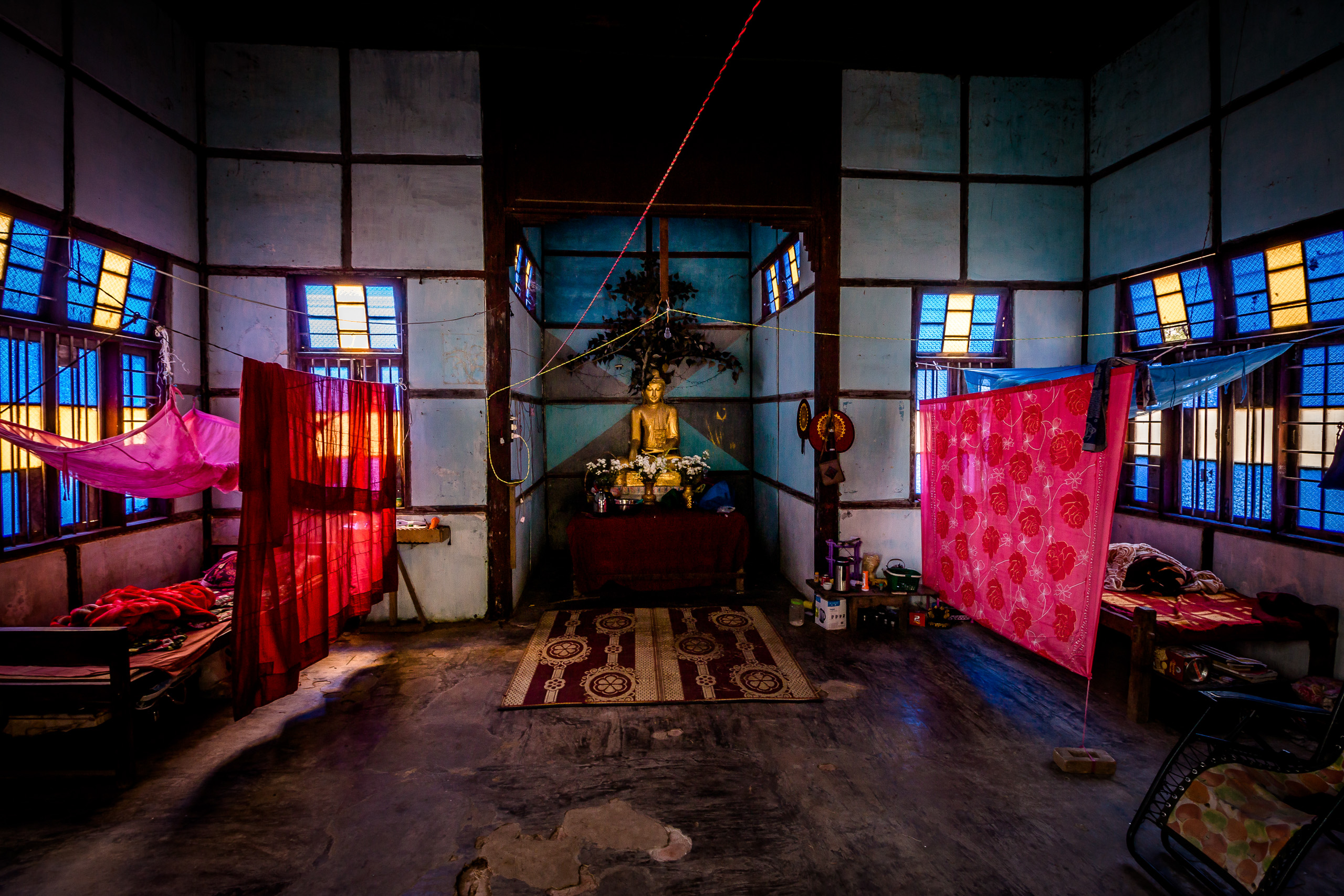 Traditional Buddhist Monk's shared sleeping quarters.