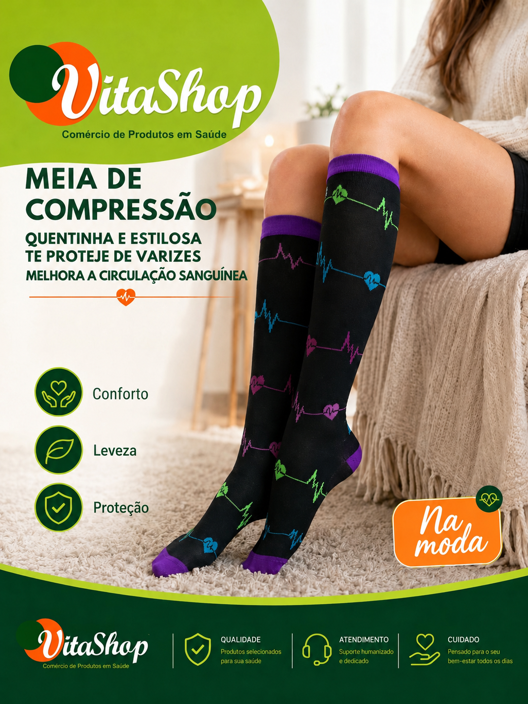 Meia de Compressão estampa marrom sem bolinhas (última da foto) tamanho P/M