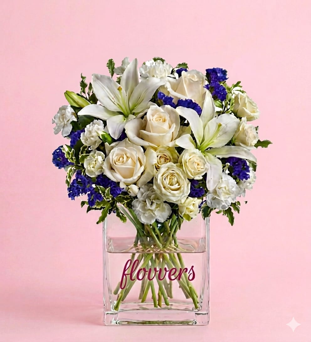 FYF-003 Elegant White & Blue Floral Arrangement