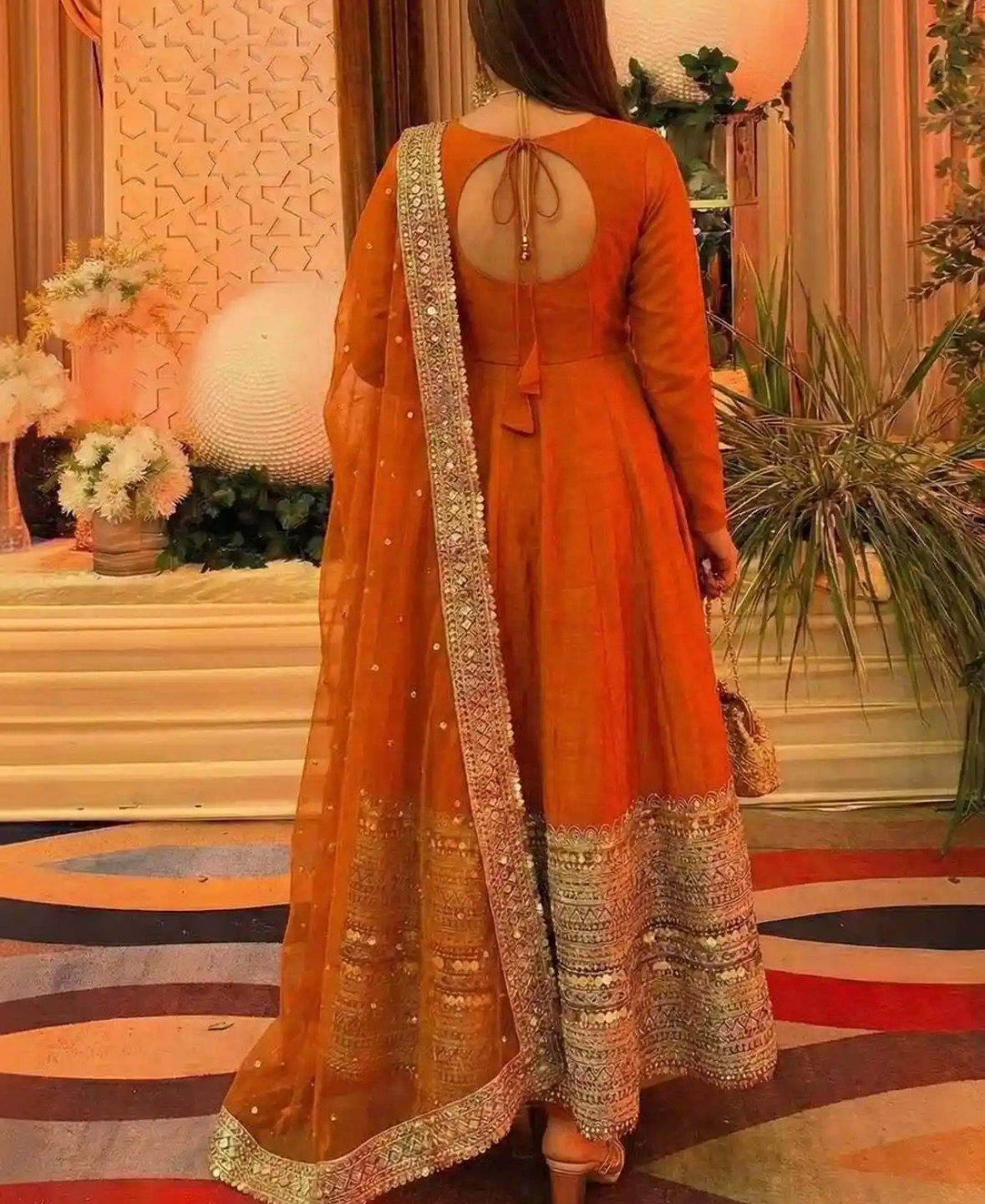 Orange Embroidered Kurta with Churidar With Dupatta