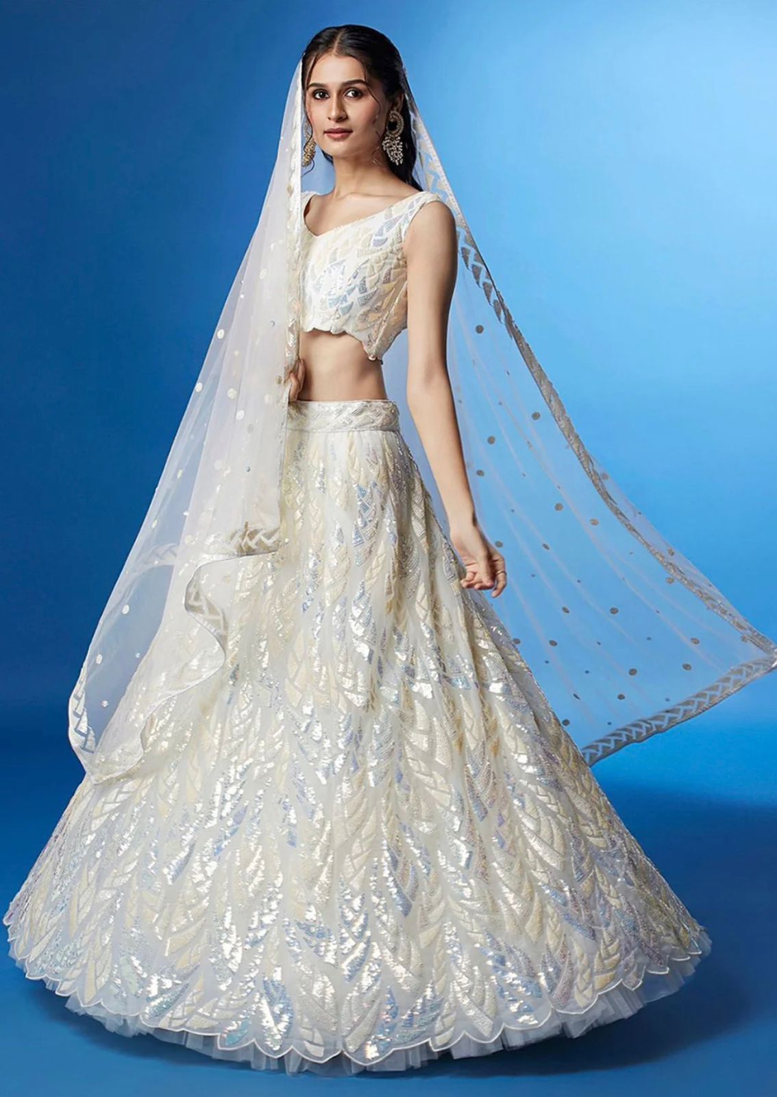 Embroidered Sequinned Net Semi-Stitched Lehenga & Unstitched Blouse With Dupatta