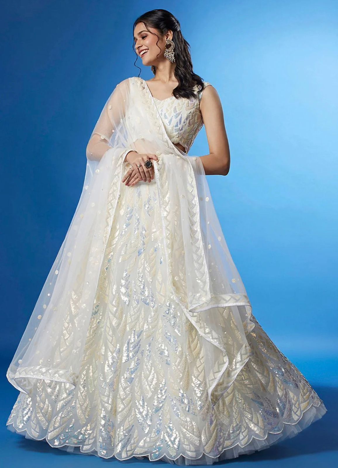 Embroidered Sequinned Net Semi-Stitched Lehenga & Unstitched Blouse With Dupatta