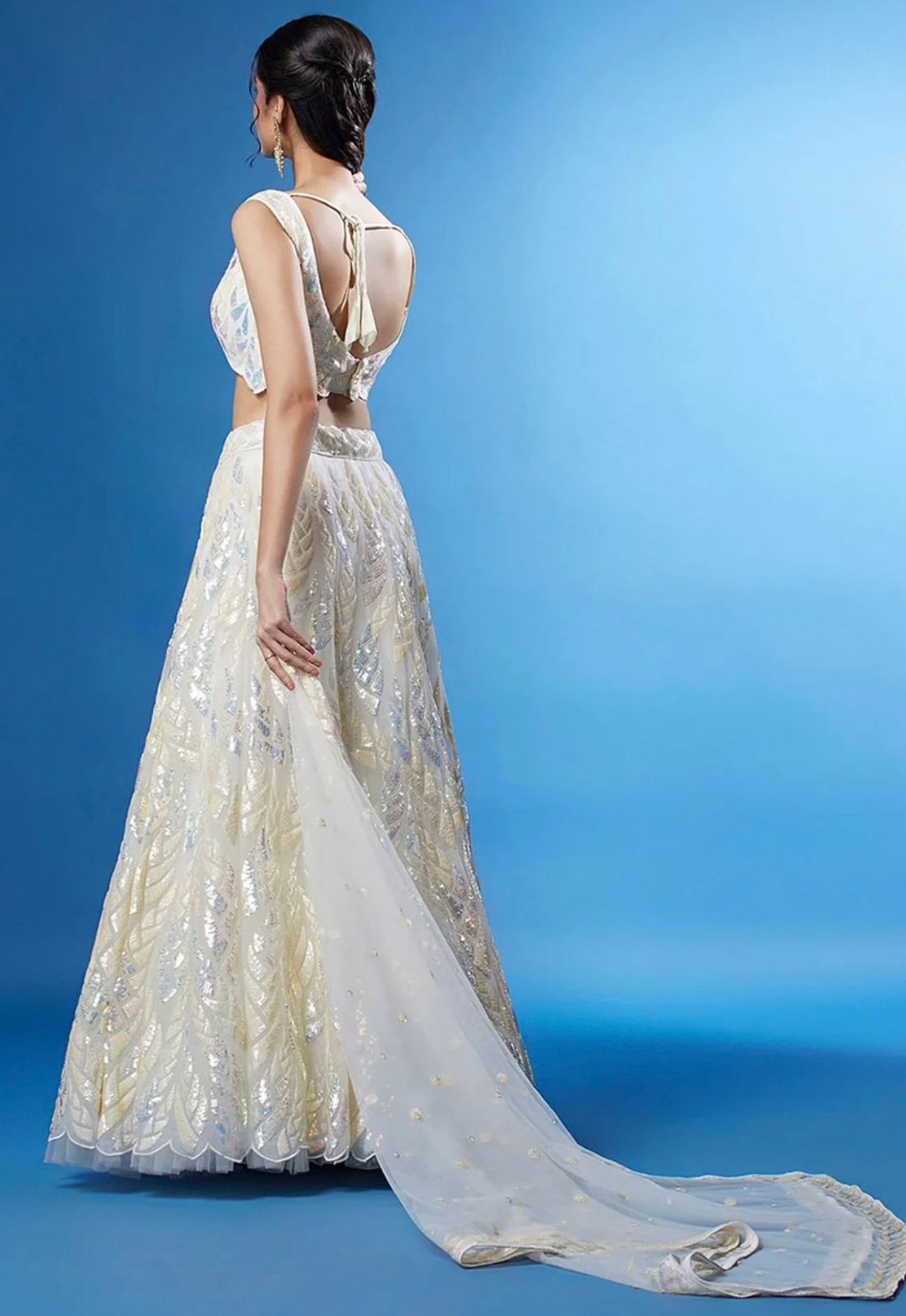 Embroidered Sequinned Net Semi-Stitched Lehenga & Unstitched Blouse With Dupatta