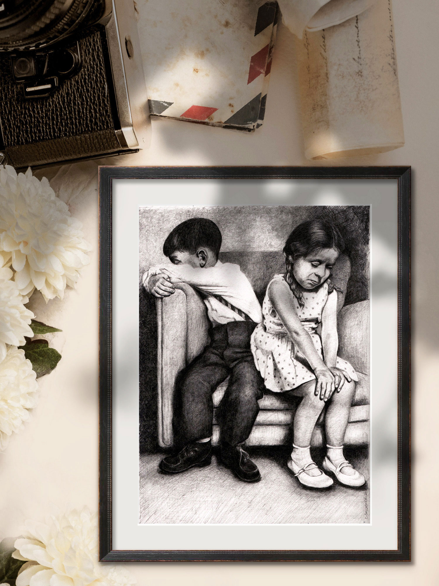 The Squabble - Adorable 1960s Inspired Childhood Brother & Sister Art Print