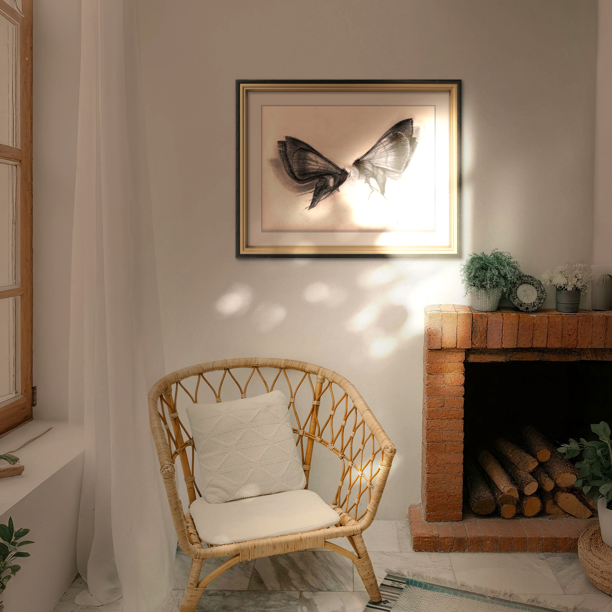 'Moon Dance' - Evocative Charcoal Drawing Moths Art Print