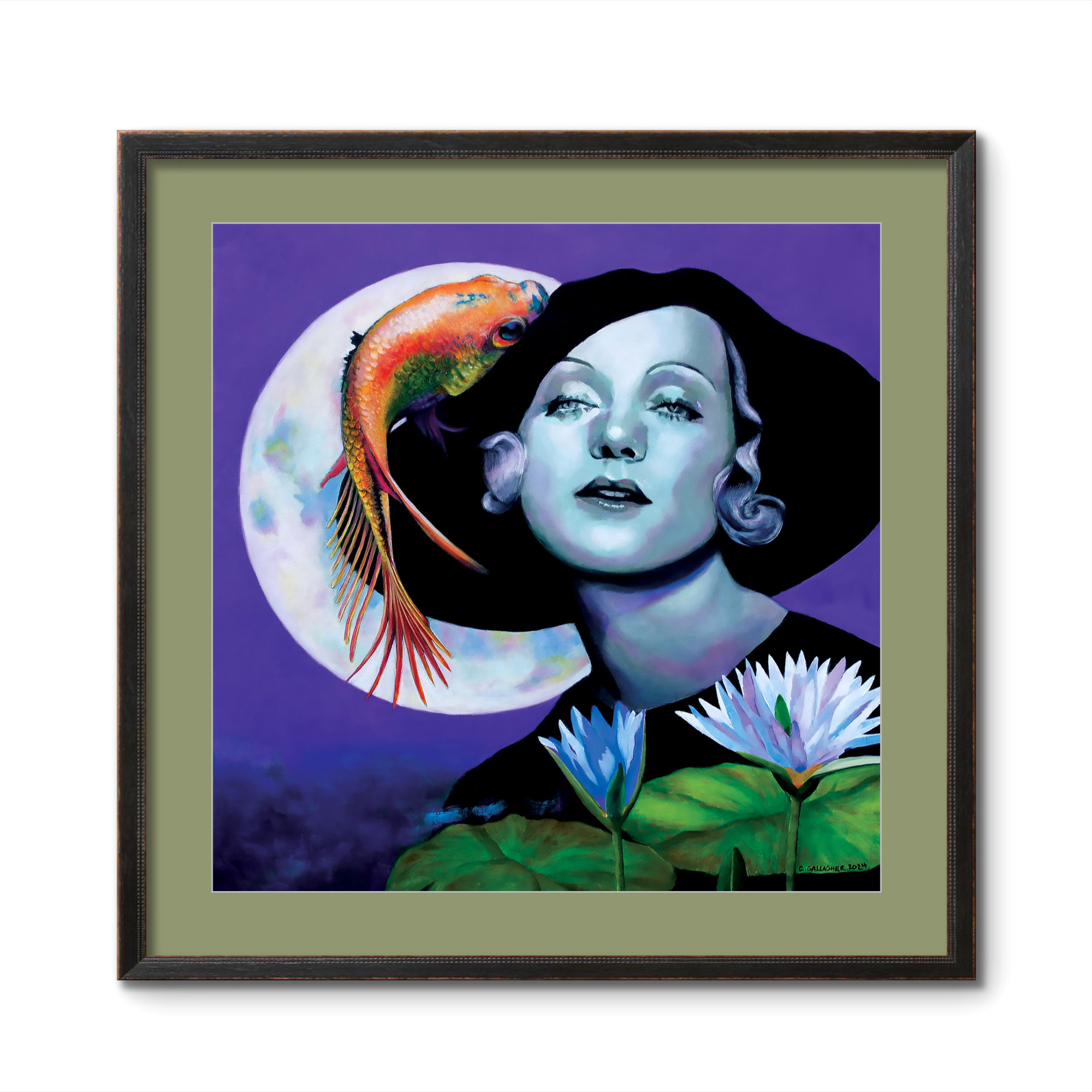 'Piscean Moon' - Celestial Zodiac Vintage Glamour Portrait Inspired Koi Carp Art Print