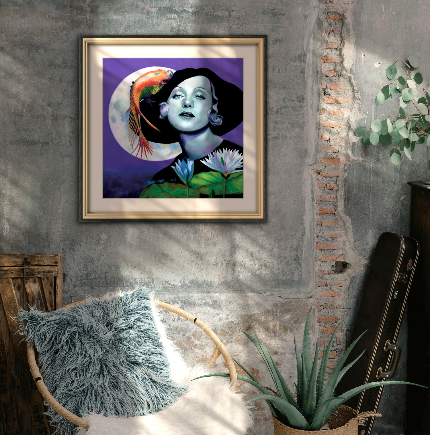 'Piscean Moon' - Celestial Zodiac Vintage Glamour Portrait Inspired Koi Carp Art Print