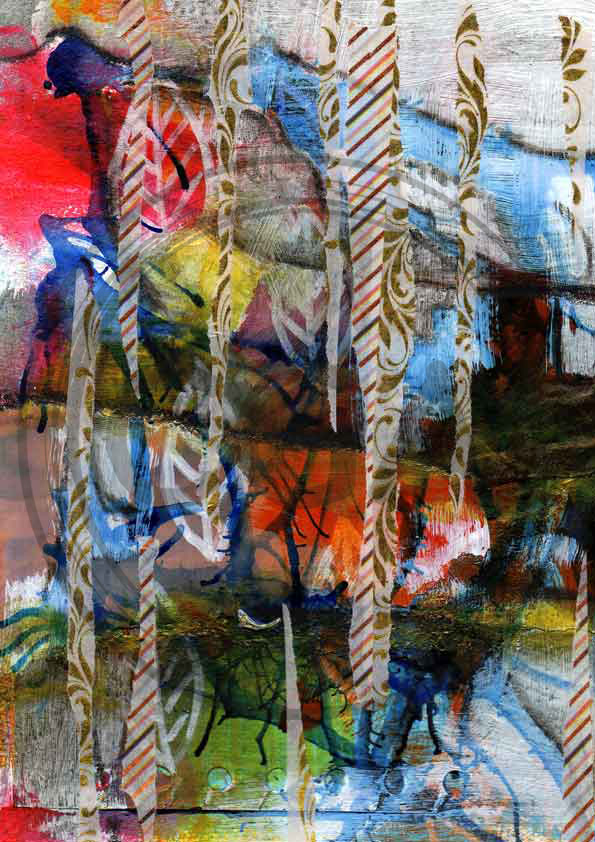 'How the land lies' - Multi-colourful Layered Mixed Media Art Print