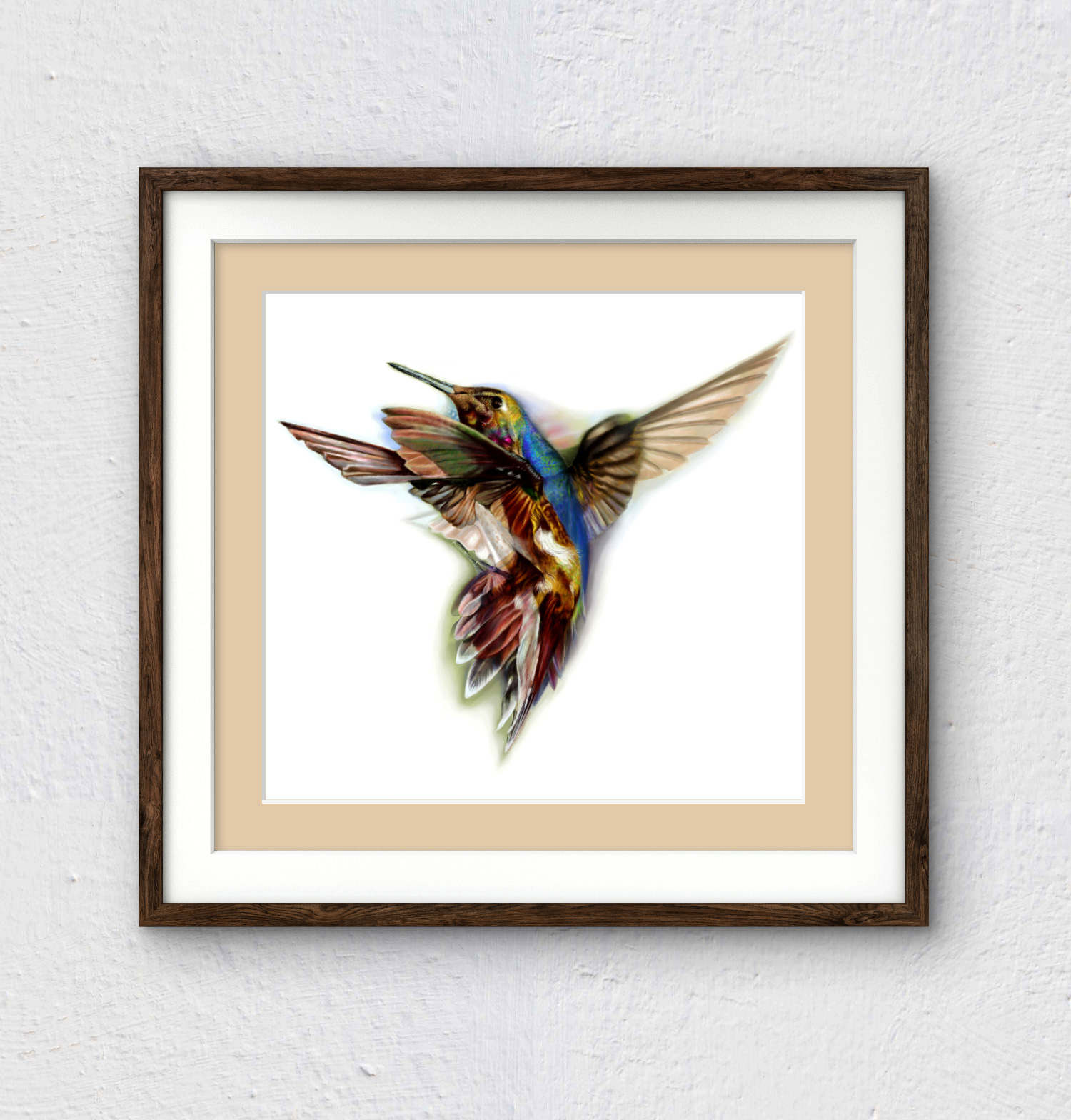 'Shimmers of Colour' - Majestic Shimmering Hummingbird in Flight Art Print