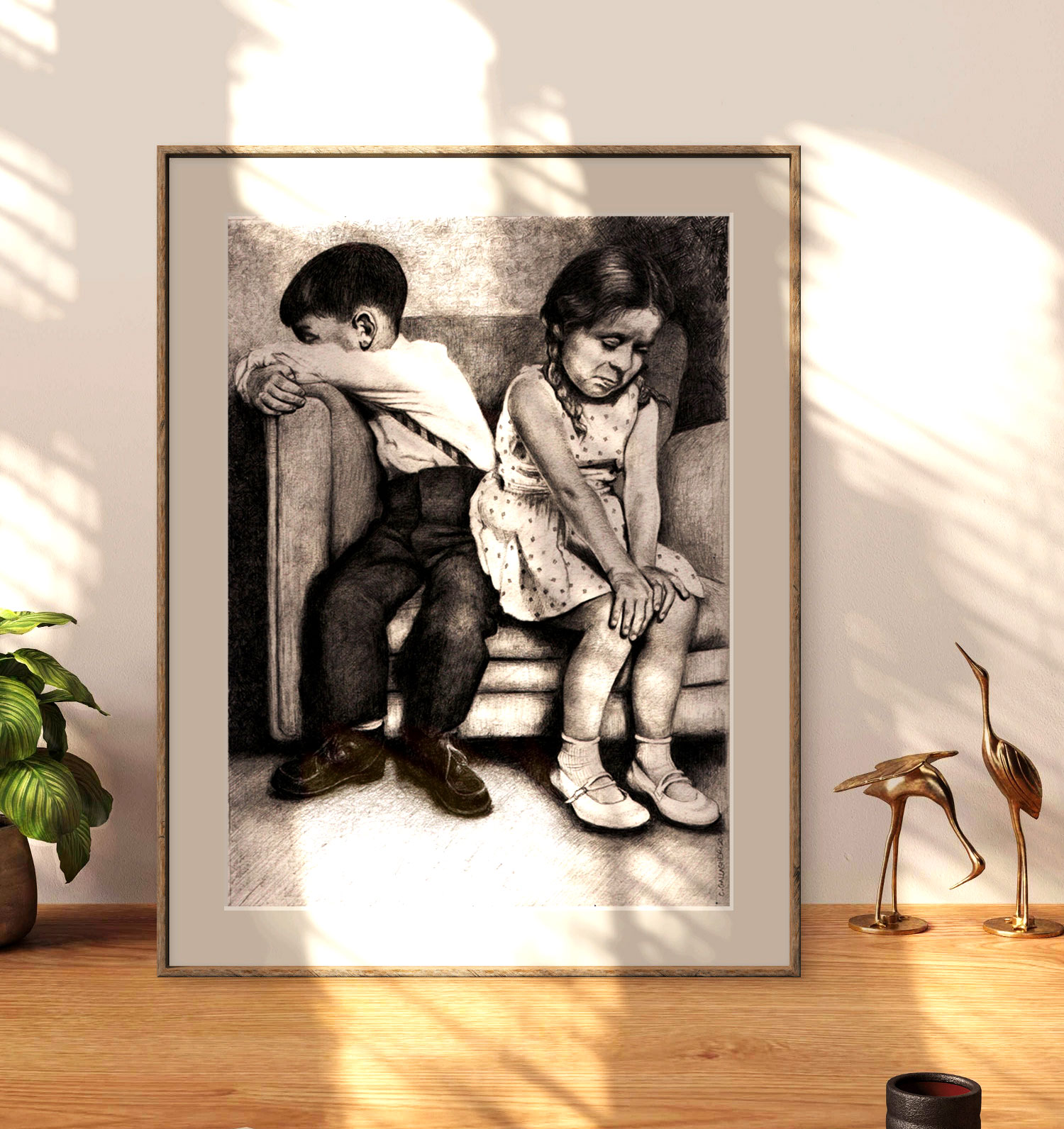 The Squabble - Adorable 1960s Inspired Childhood Brother & Sister Art Print