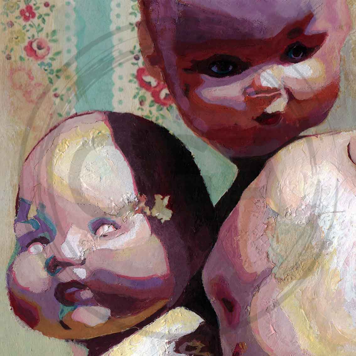 'Arrested Development' (detail) - Striking Distressed Doll Art Print