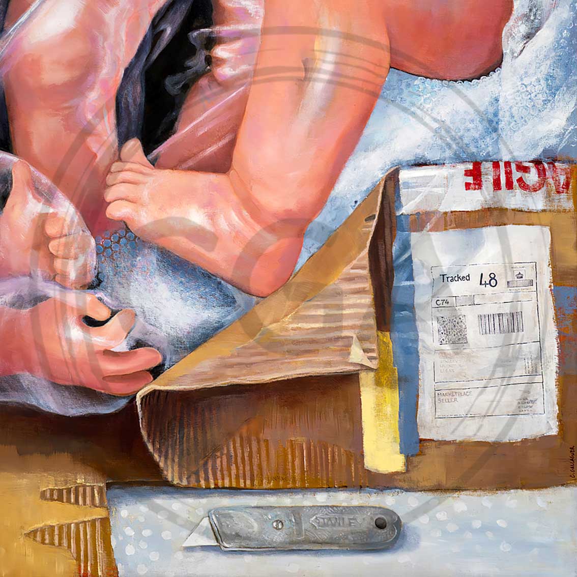 ' The Special Delivery (detail #1)' - Unboxing a Reborn Doll detail Art Print