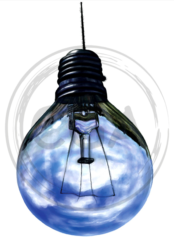 'Blue Sky Thinking' - Sky Reflection Light Bulb Art Print