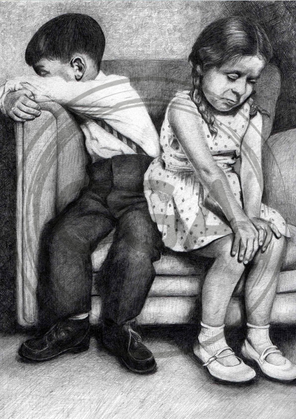The Squabble - Adorable 1960s Inspired Childhood Brother & Sister Art Print