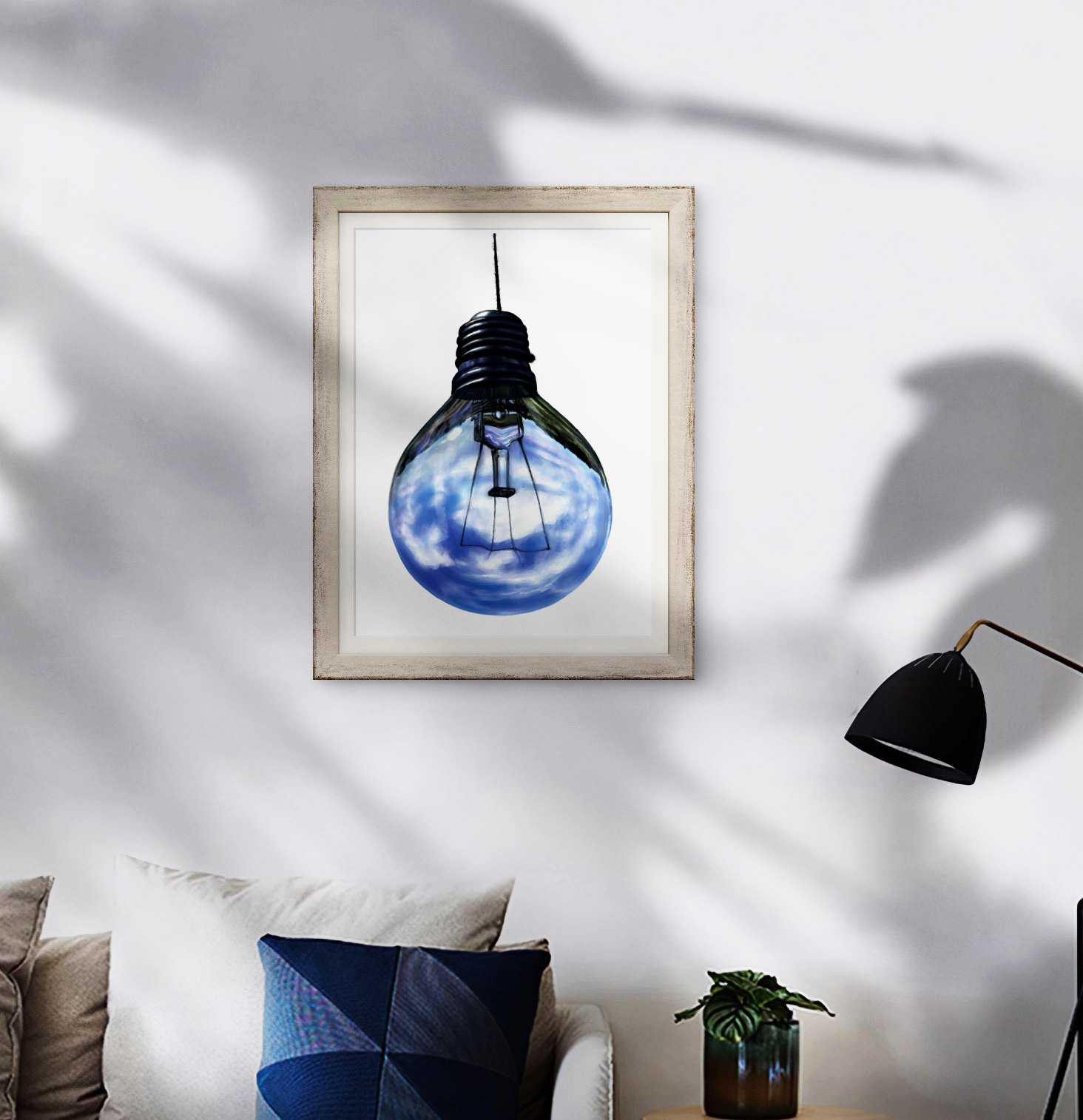 'Blue Sky Thinking' - Sky Reflection Light Bulb Art Print
