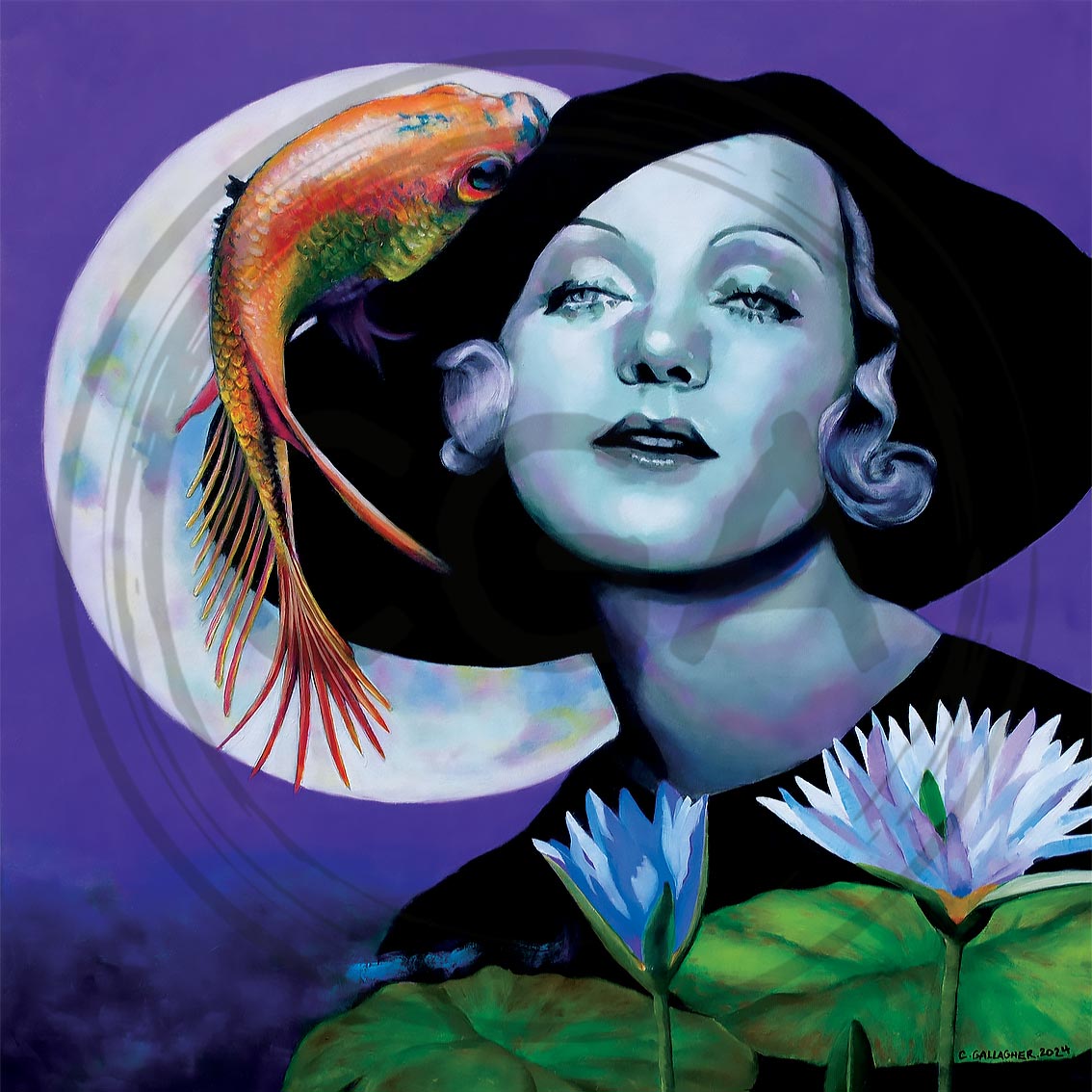 'Piscean Moon' - Celestial Zodiac Vintage Glamour Portrait Inspired Koi Carp Art Print