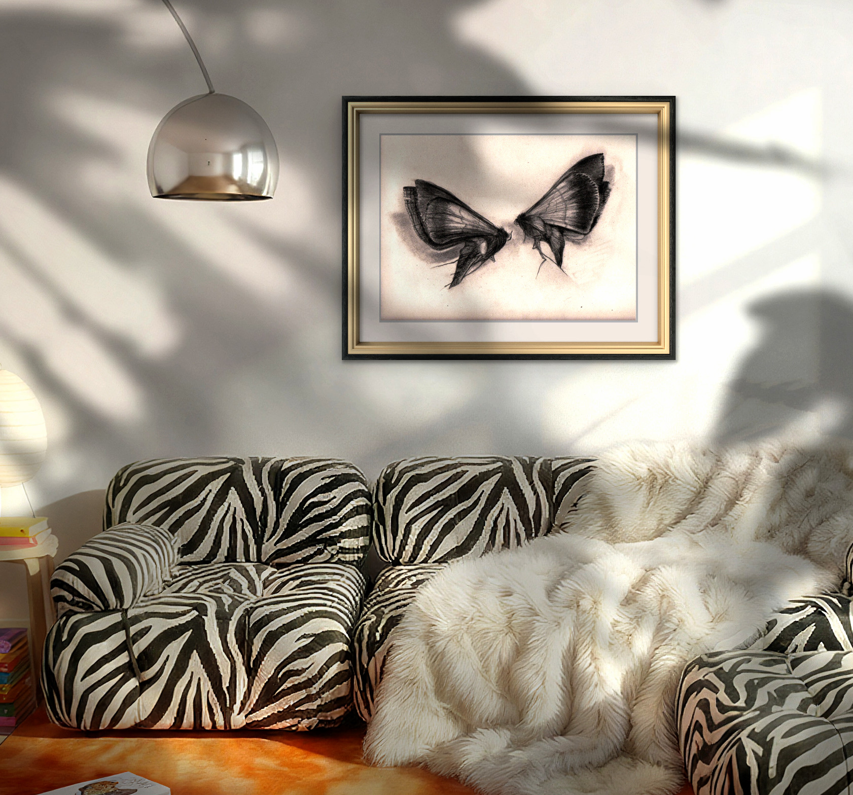 'Moon Dance' - Evocative Charcoal Drawing Moths Art Print