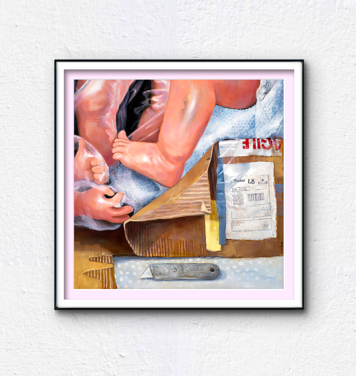 ' The Special Delivery (detail #1)' - Unboxing a Reborn Doll detail Art Print