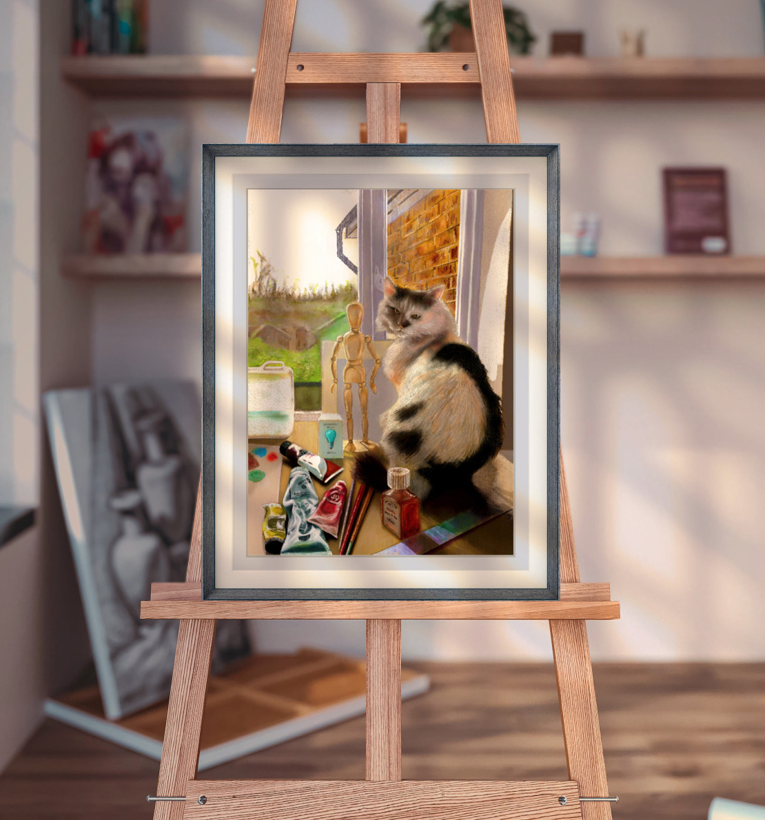 'The Art Studio Cat' - Charming Feline Companion Art Print