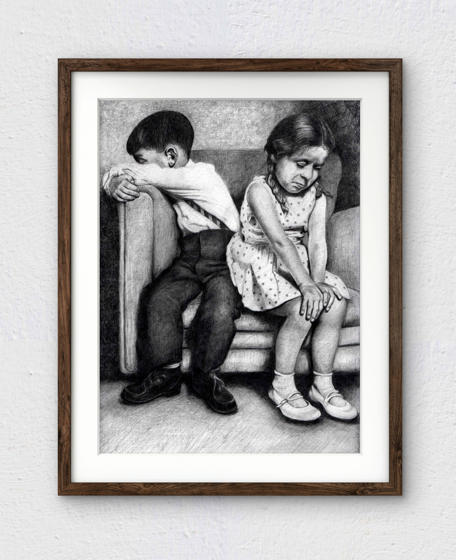 The Squabble - Adorable 1960s Inspired Childhood Brother & Sister Art Print