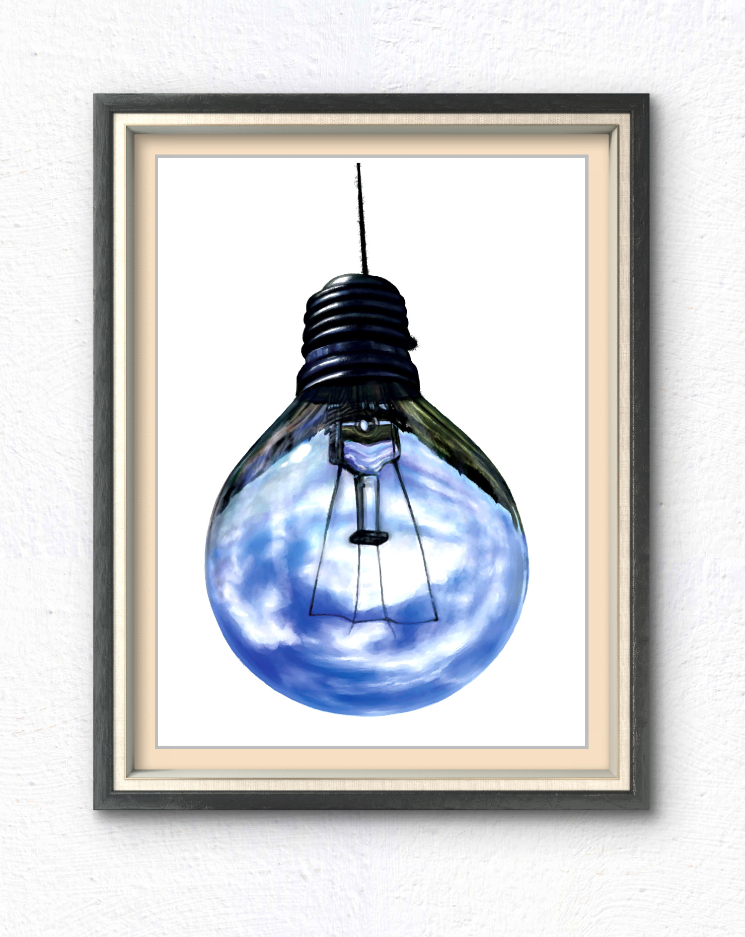 'Blue Sky Thinking' - Sky Reflection Light Bulb Art Print