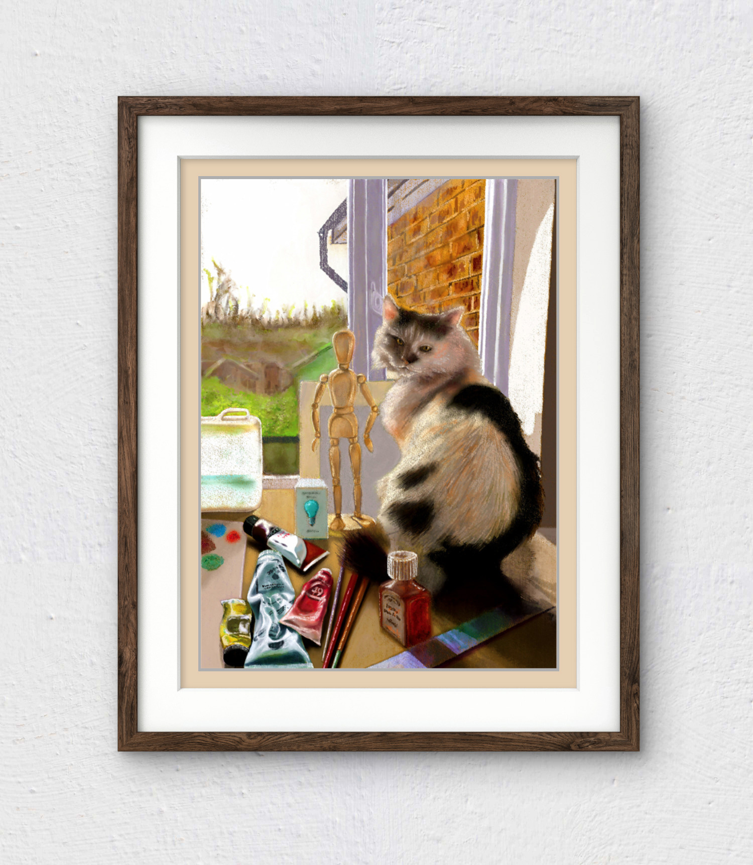'The Art Studio Cat' - Charming Feline Companion Art Print