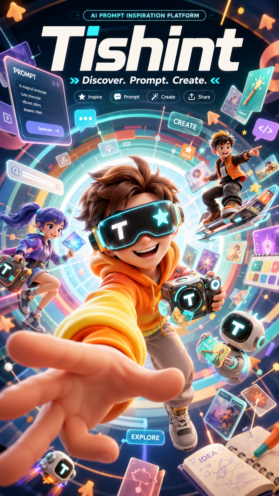 Trendy futuristic 3D cartoon commercial poster