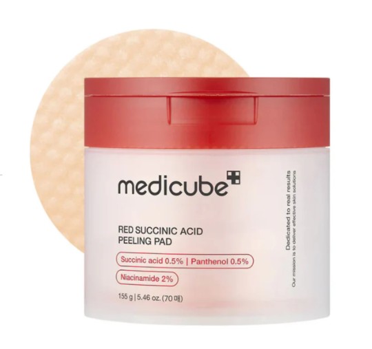 Medicube – Red Succinic Acid Peeling Pad, Šveičiamieji Veido Padeliai – 70 vnt. / 155 g