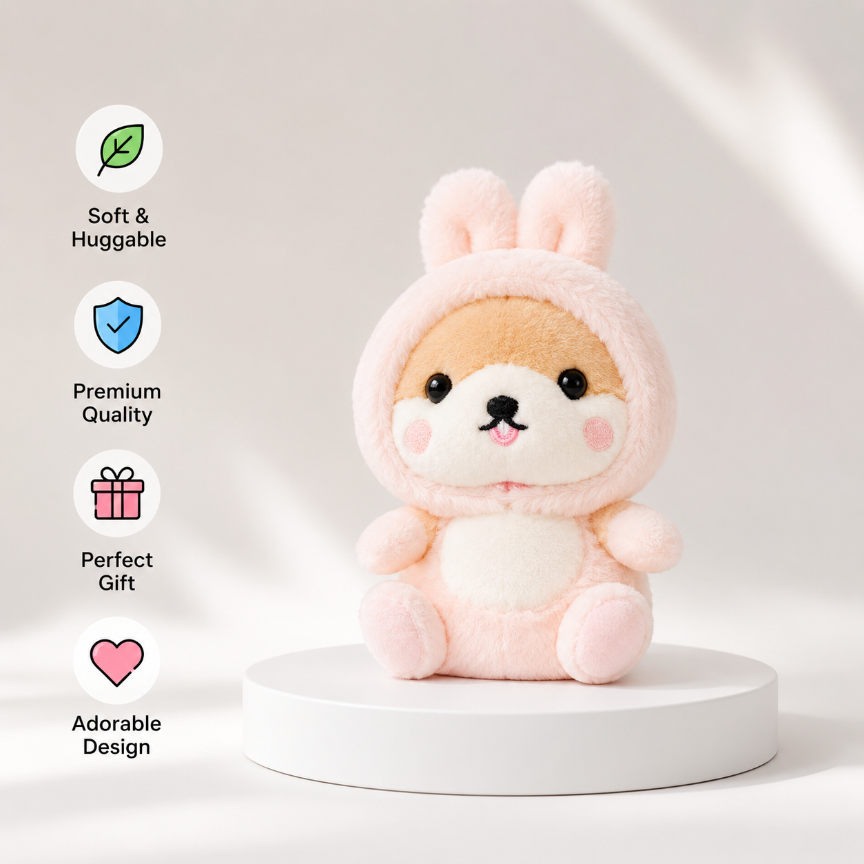 Mouse in Bunny Hoodie Plushie - Magnetic Shoulder Buddy