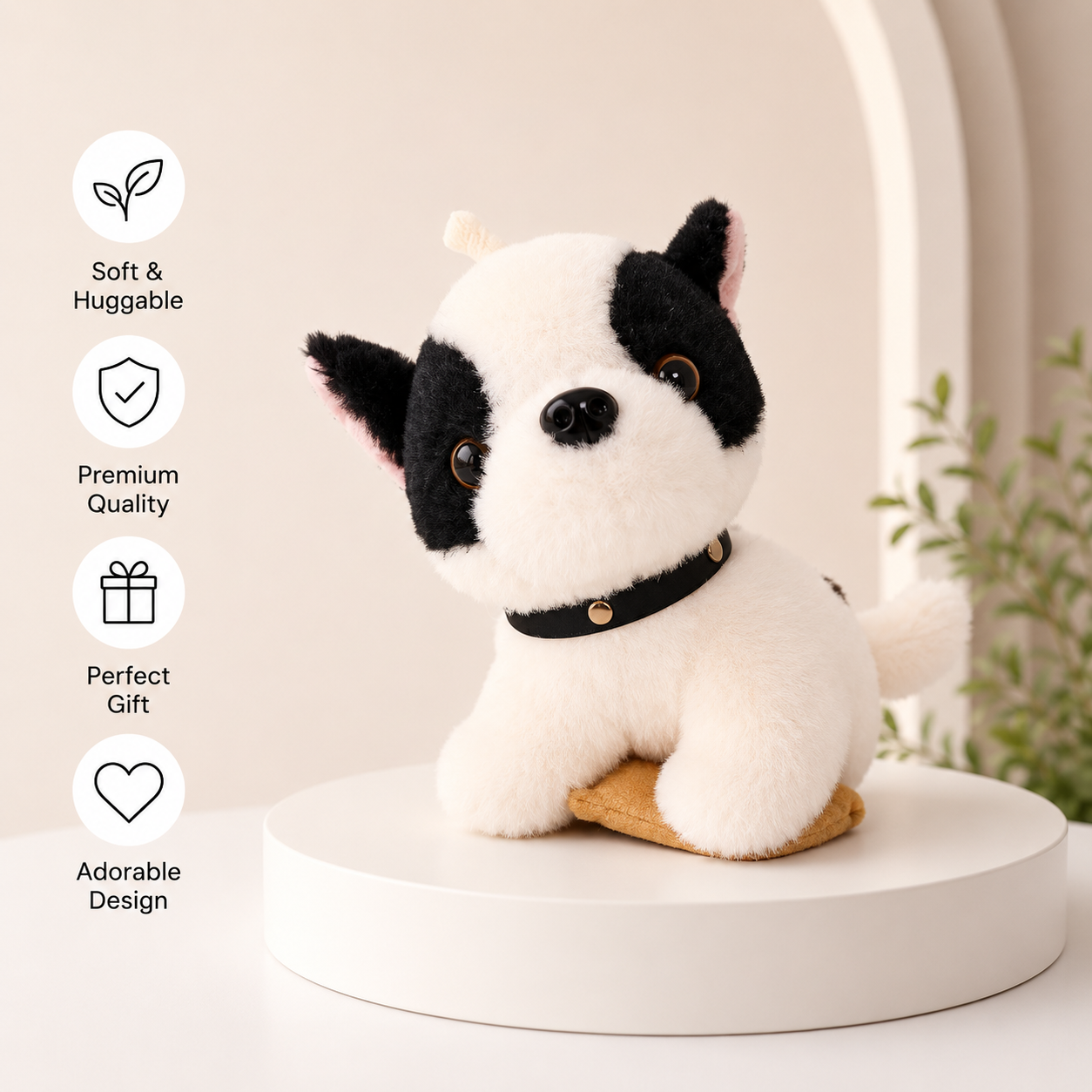 Black & White Dog Puppy Plushie - Magnetic Shoulder Buddy
