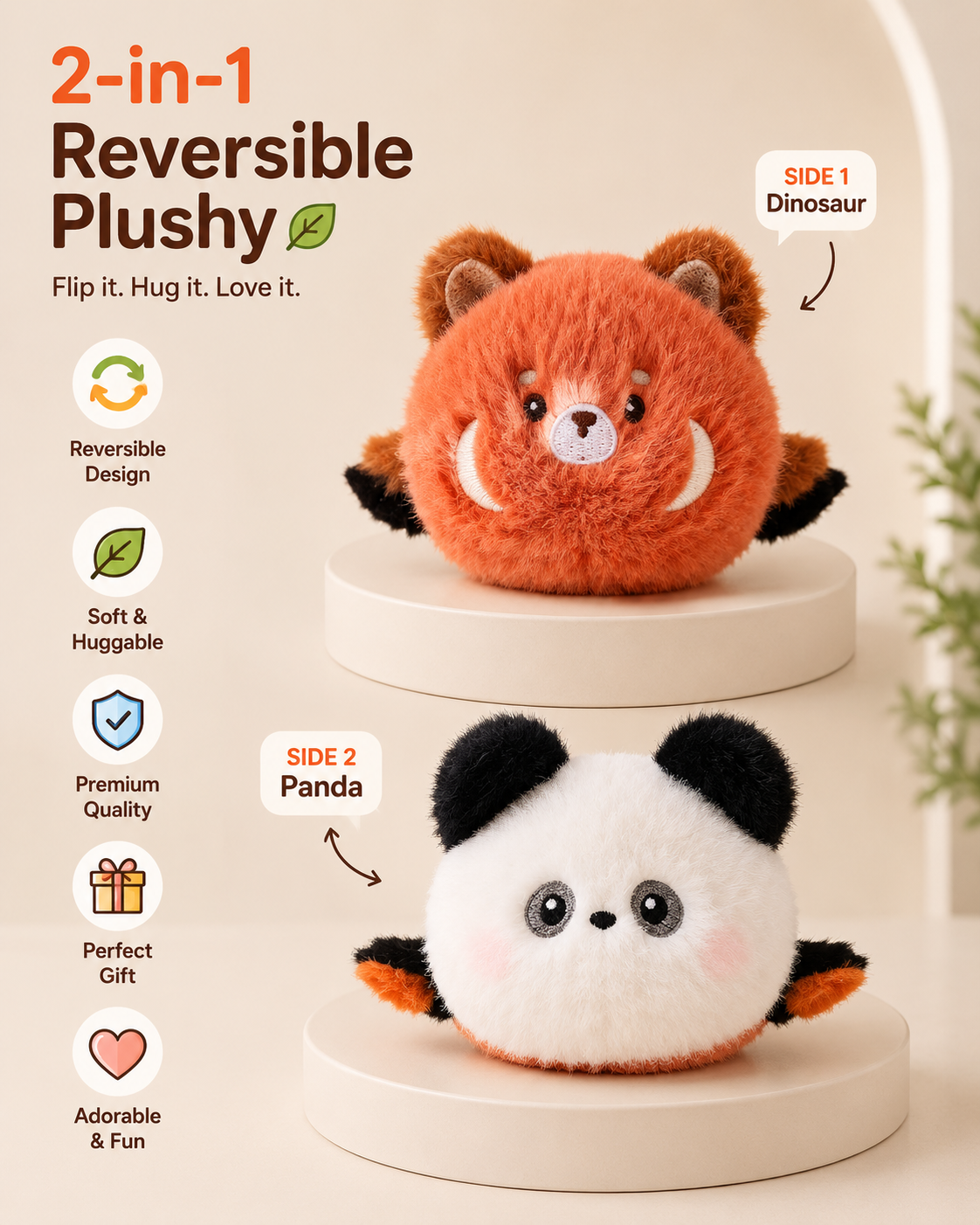 Limited Edition: 2-in-1 Reversible Red & White Panda Plushie - Magnetic Shoulder Buddy