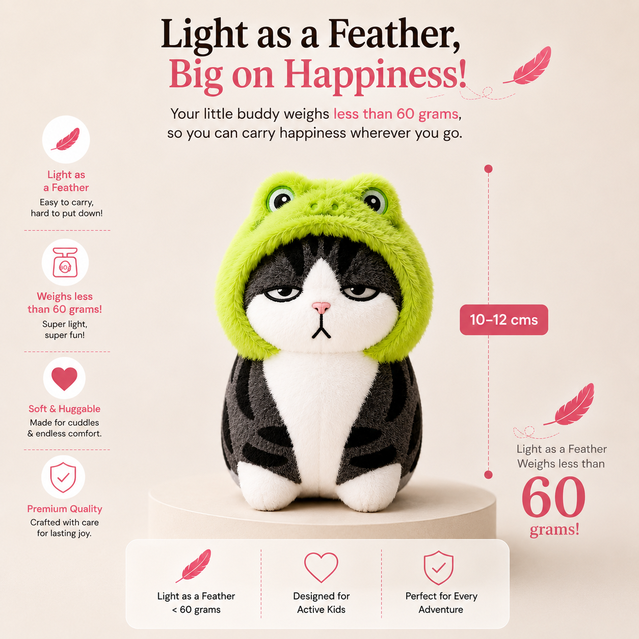 Cute Grumpy Cat Plushie - Magnetic Shoulder Buddy