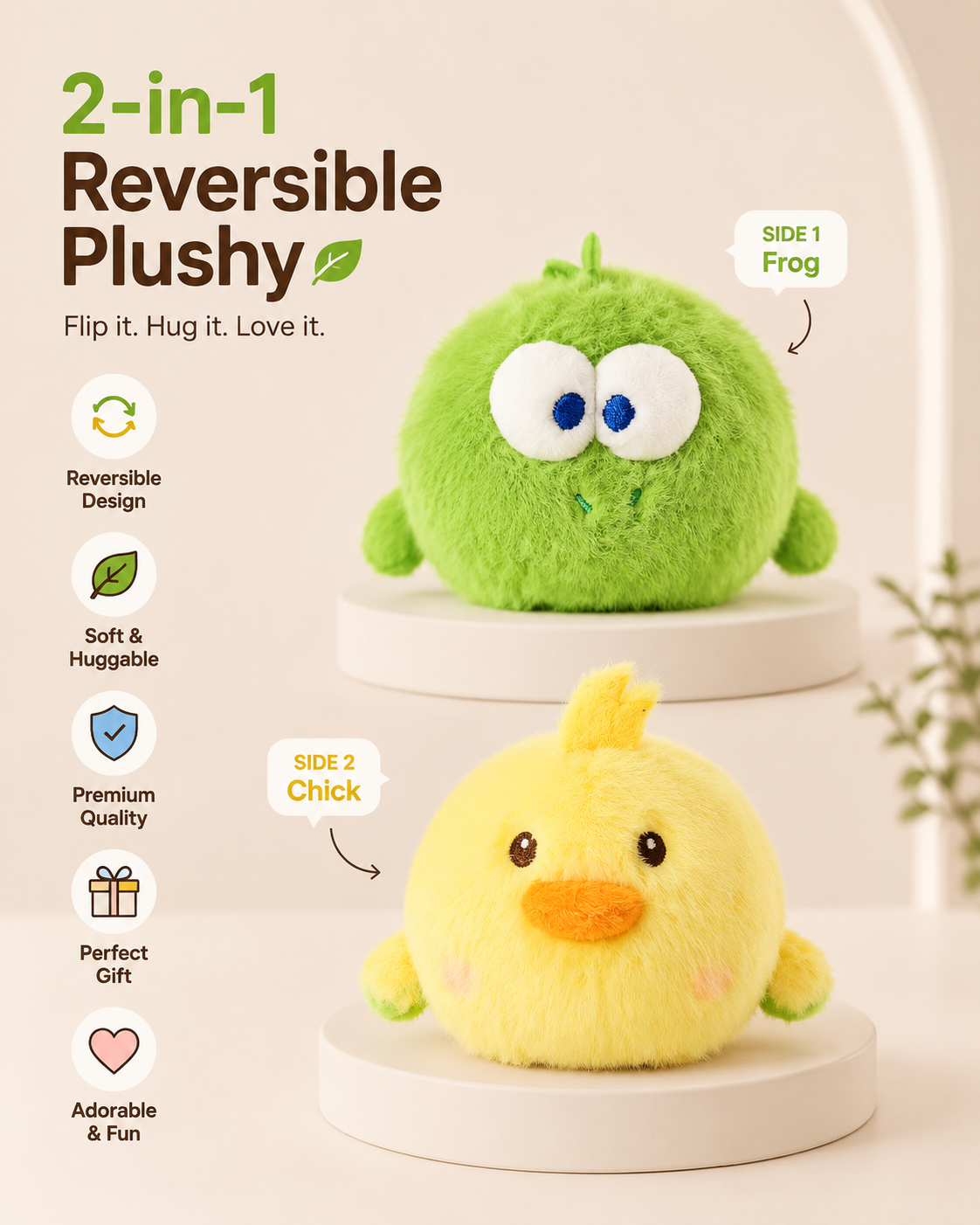 Limited Edition: 2-in-1 Dino & Chick Reversible Plushie - Magnetic Shoulder Buddy