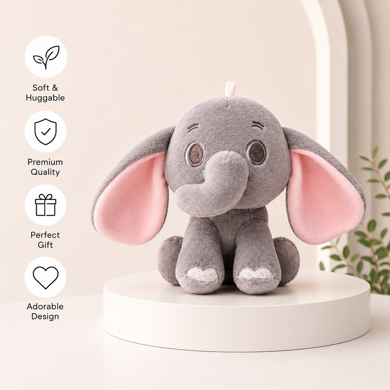 Gray Baby Elephant Plushie - Magnetic Shoulder Buddy