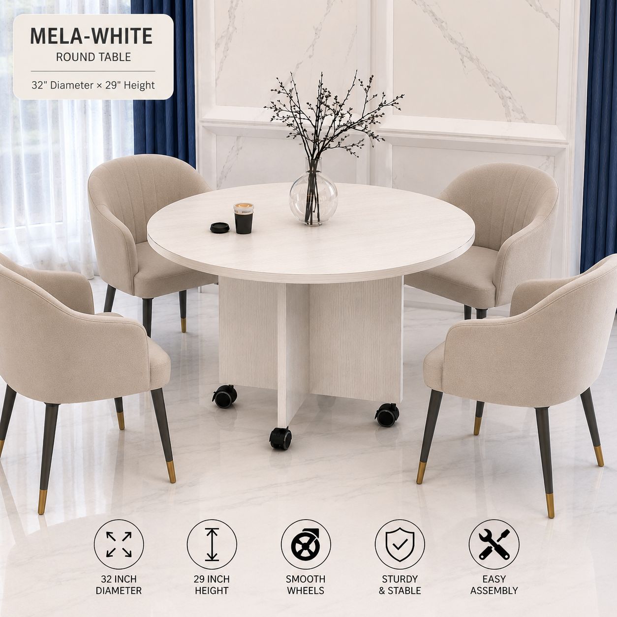 Muticolor Stylish MDF wooden moveable Dining Table , Medium size Moveable home dinner table,  Scandinavian Style breakfast table, 5 seater table for home and restaurants