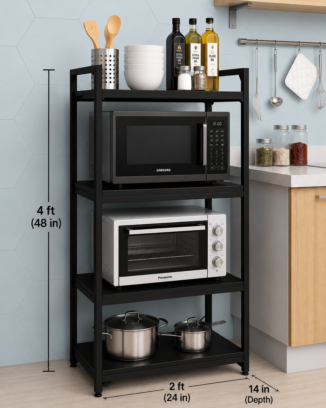  Multicolor Kitchen purpose Rack, Kitchen accessories organizer rack, Multi-layer strong rack with 4 shelves, Storage facility for home kitchen things and vegetables and jars,
