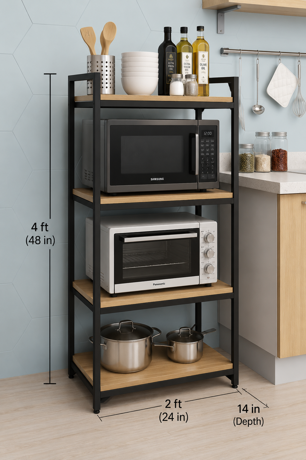  Multicolor Kitchen purpose Rack, Kitchen accessories organizer rack, Multi-layer strong rack with 4 shelves, Storage facility for home kitchen things and vegetables and jars,