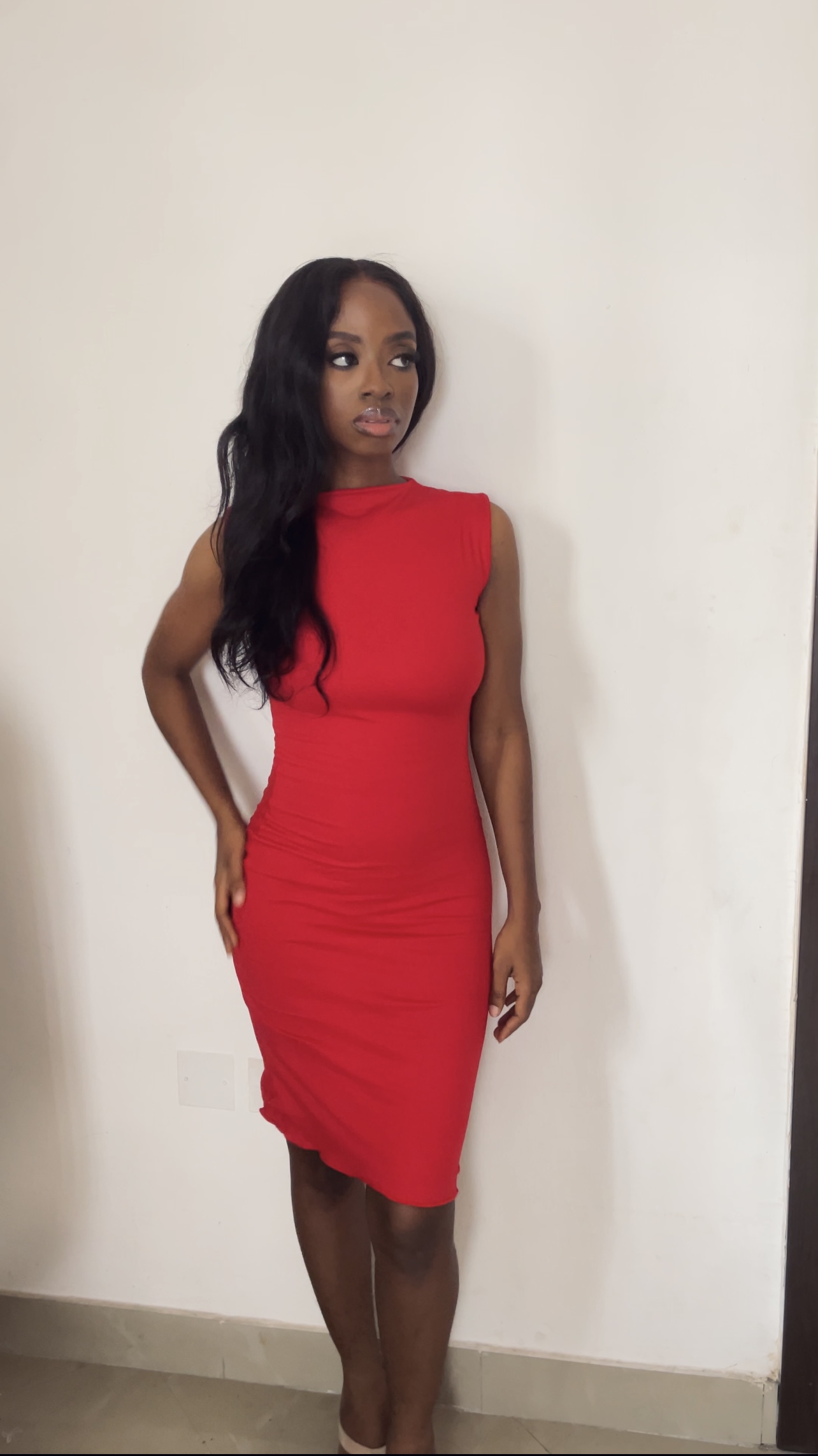 The Mock Neck Midi Length Dress