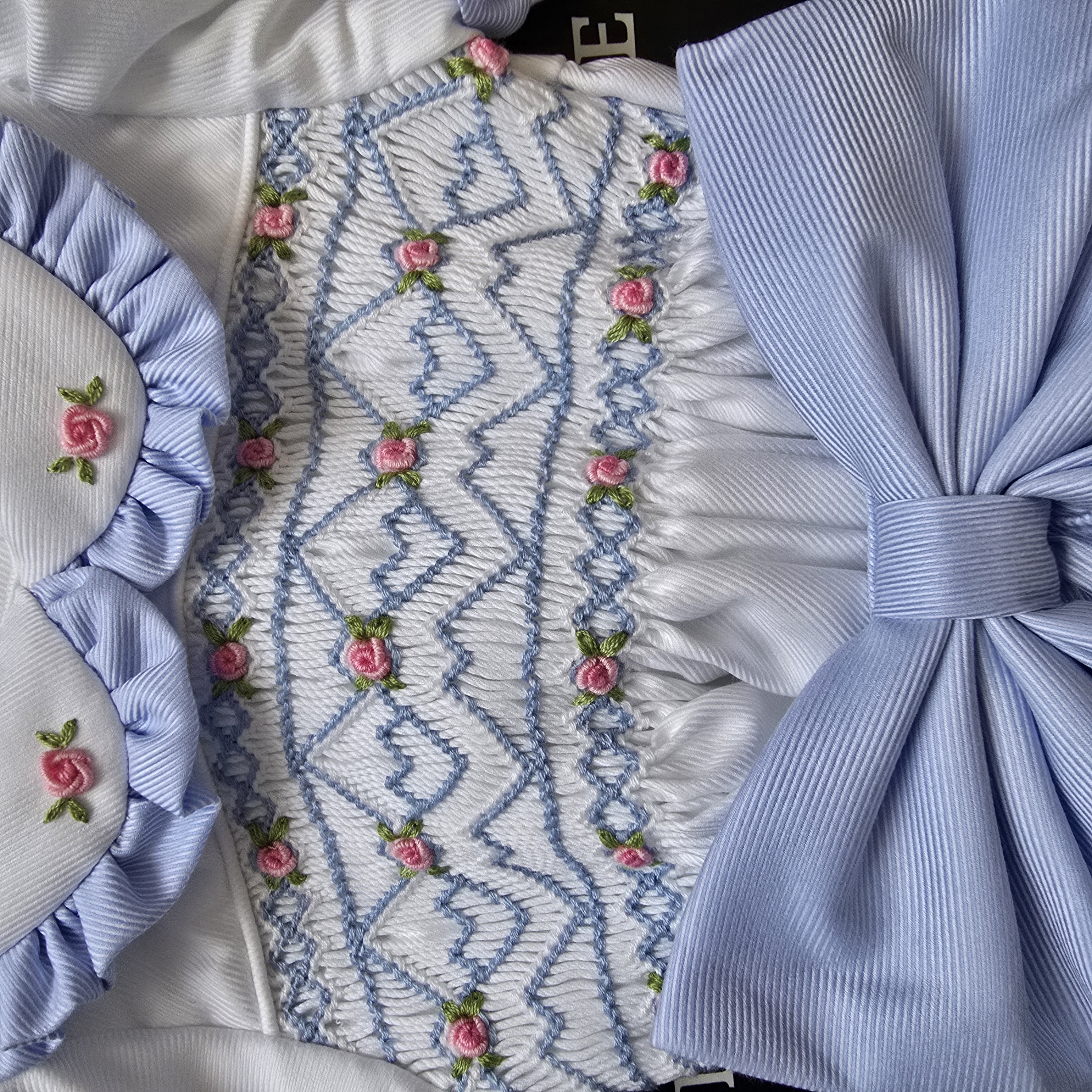 Girls Blue Handmade Smocked Romper