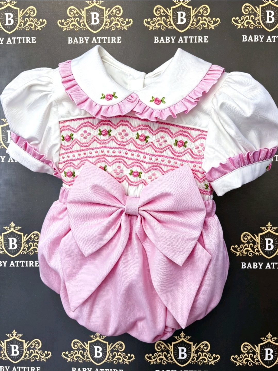 Girls Pink Handmade Smocked Romper