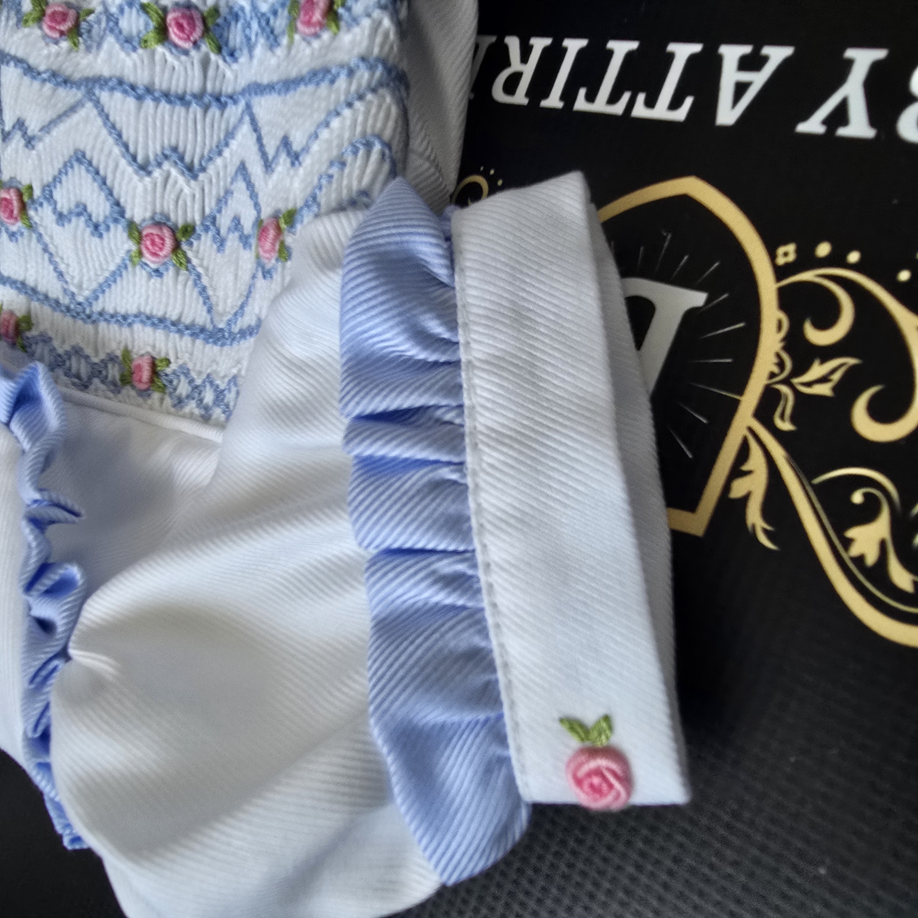 Girls Blue Handmade Smocked Romper