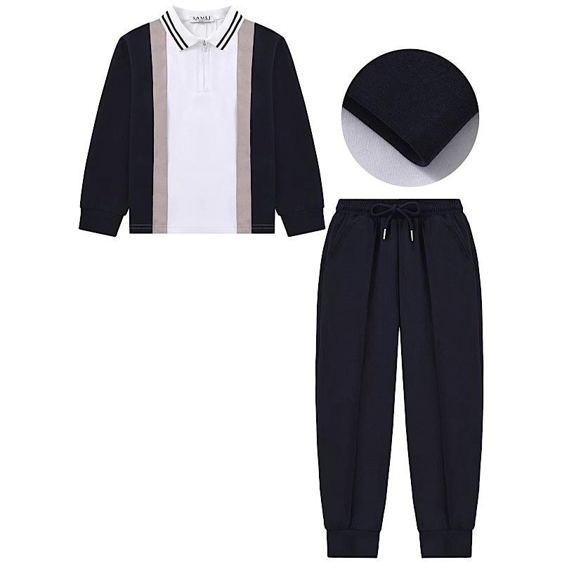 Boys Navy Contrast Panel Polo Tracksuit