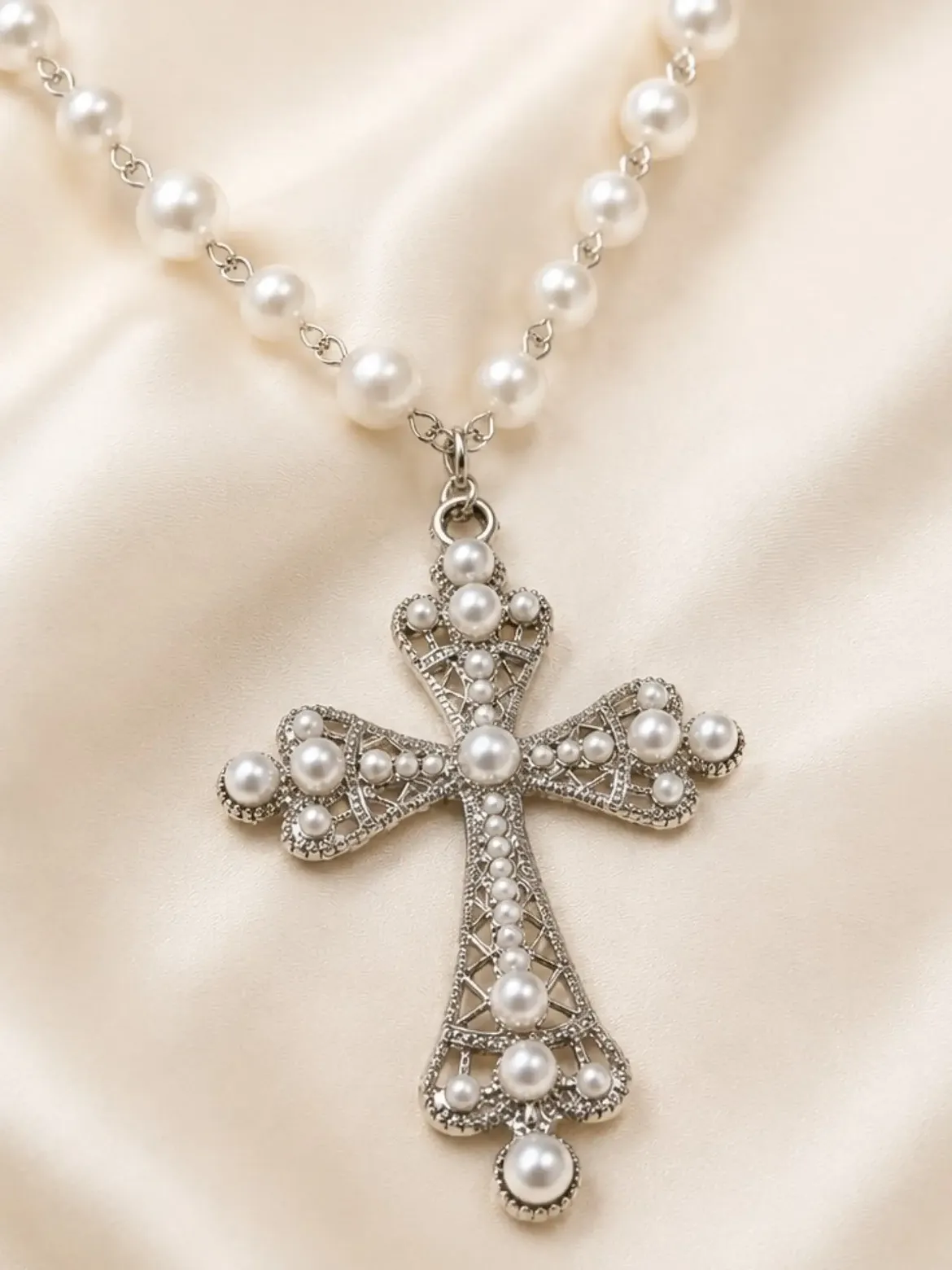 Pearl Cross Pendant Necklace