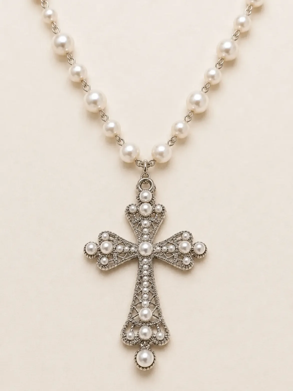 Pearl Cross Pendant Necklace