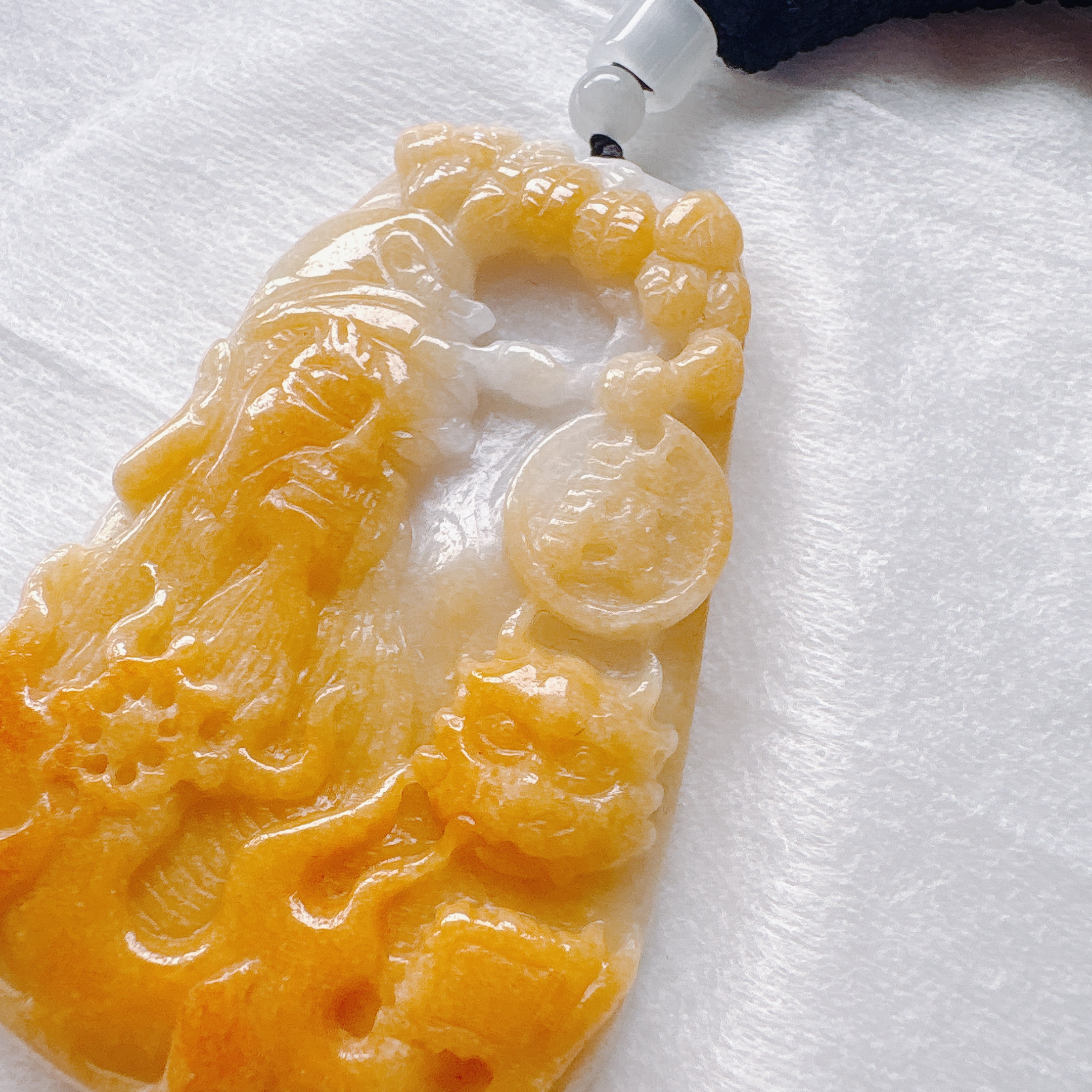 73mm White Honey-Golden Jadeite Guangong Dragon Pendant