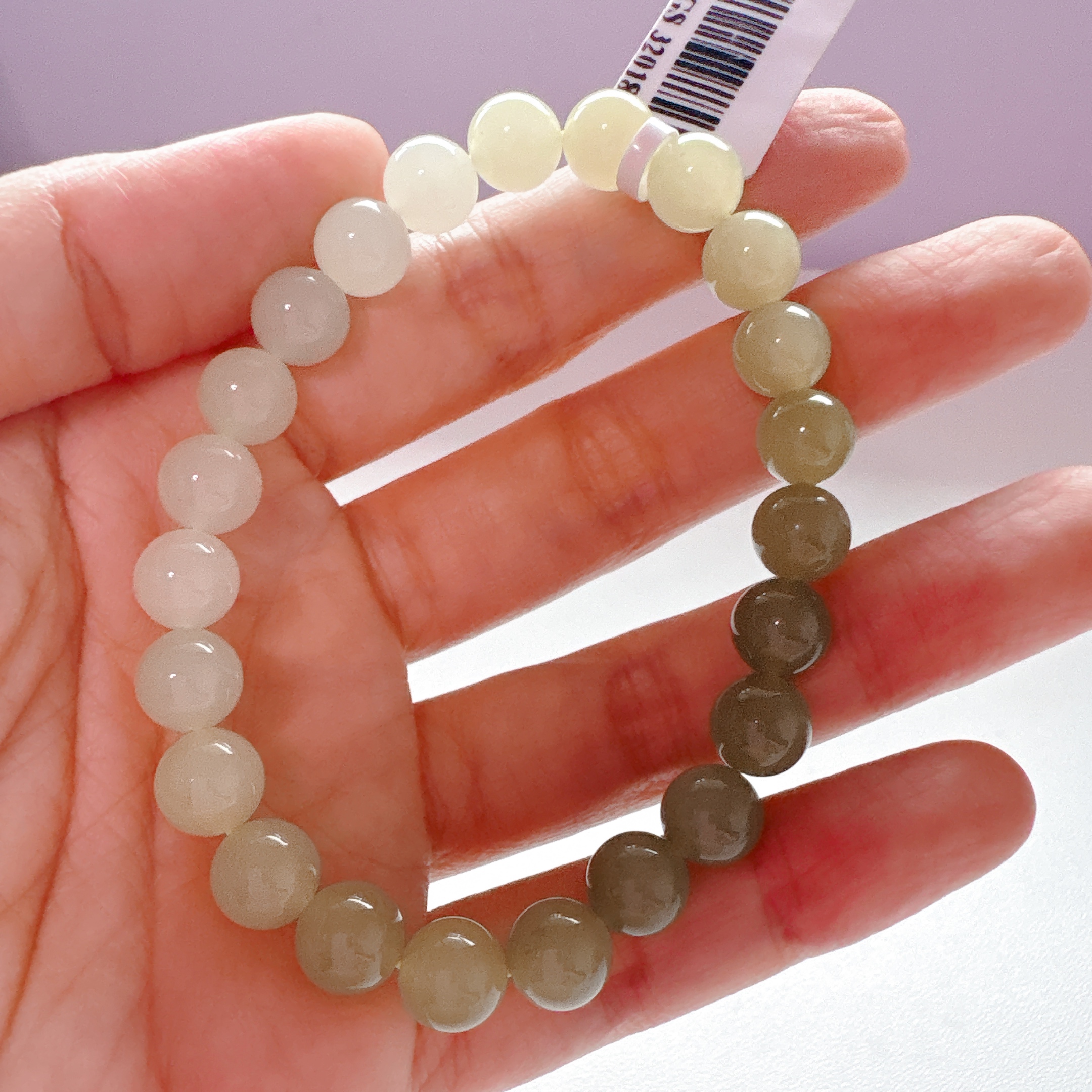 8mm Green White Nephrite Jade Bracelet 