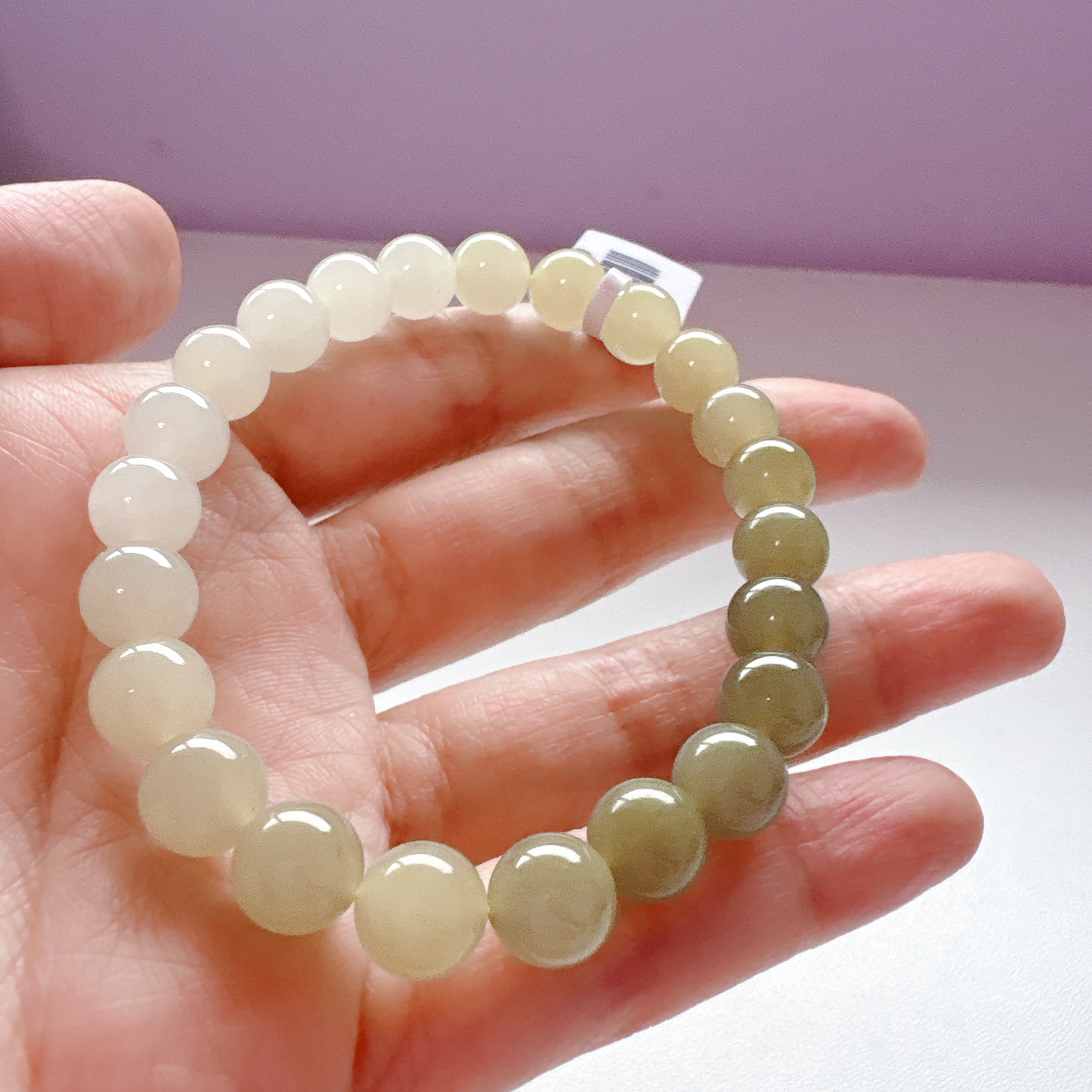 8mm Green White Nephrite Jade Bracelet 