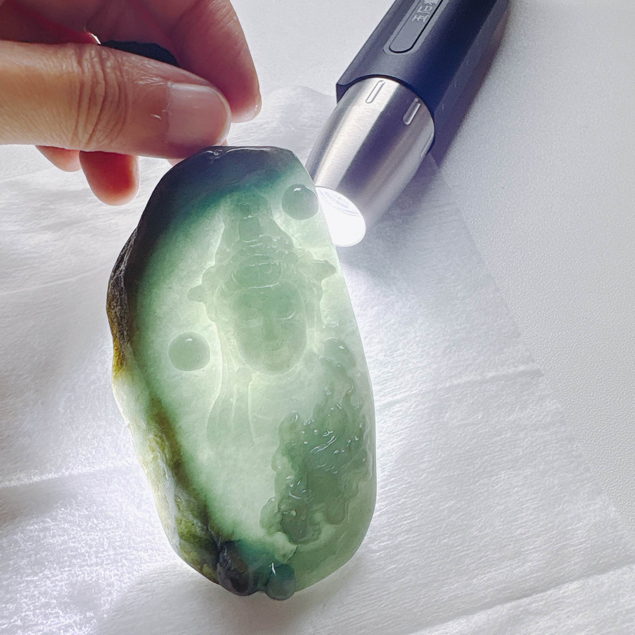 79mm Green Sugar-Brown Jadeite Guanyin Dragon Pendant
